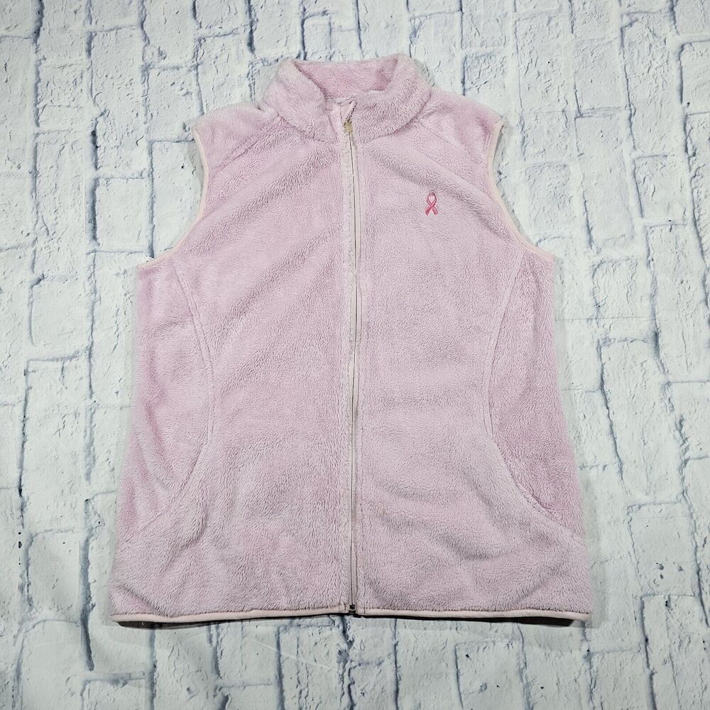 Lady Hagen WOMENS SIZE L Pink Fleece Soft Fluffy Puffer Vest Breast Cancer Zip